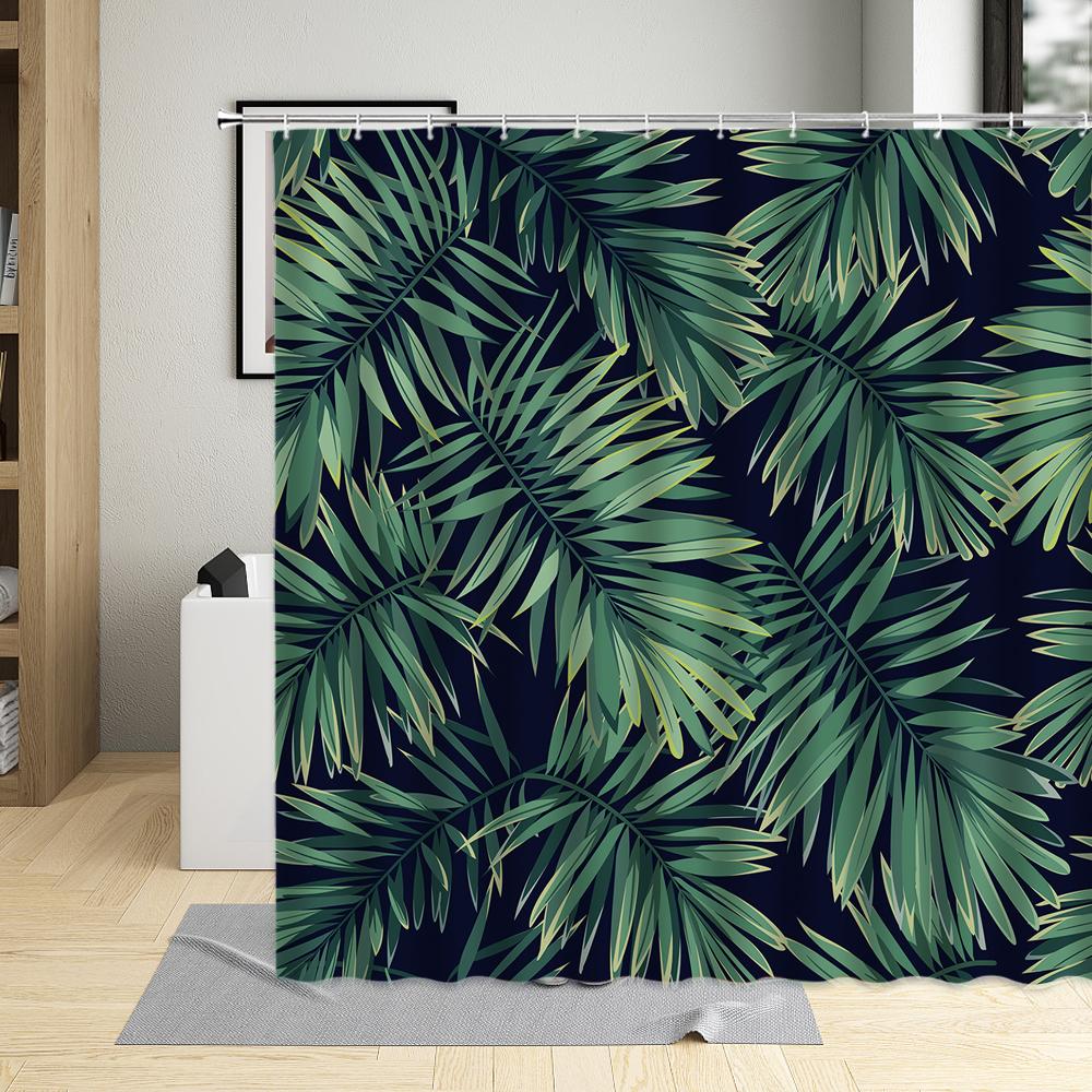 Tropical Plant Green leave Shower Curtain Banana Leaf Monstera Flower Scenery Bathroom Bath Curtains Decor Fabric With Hooks Set