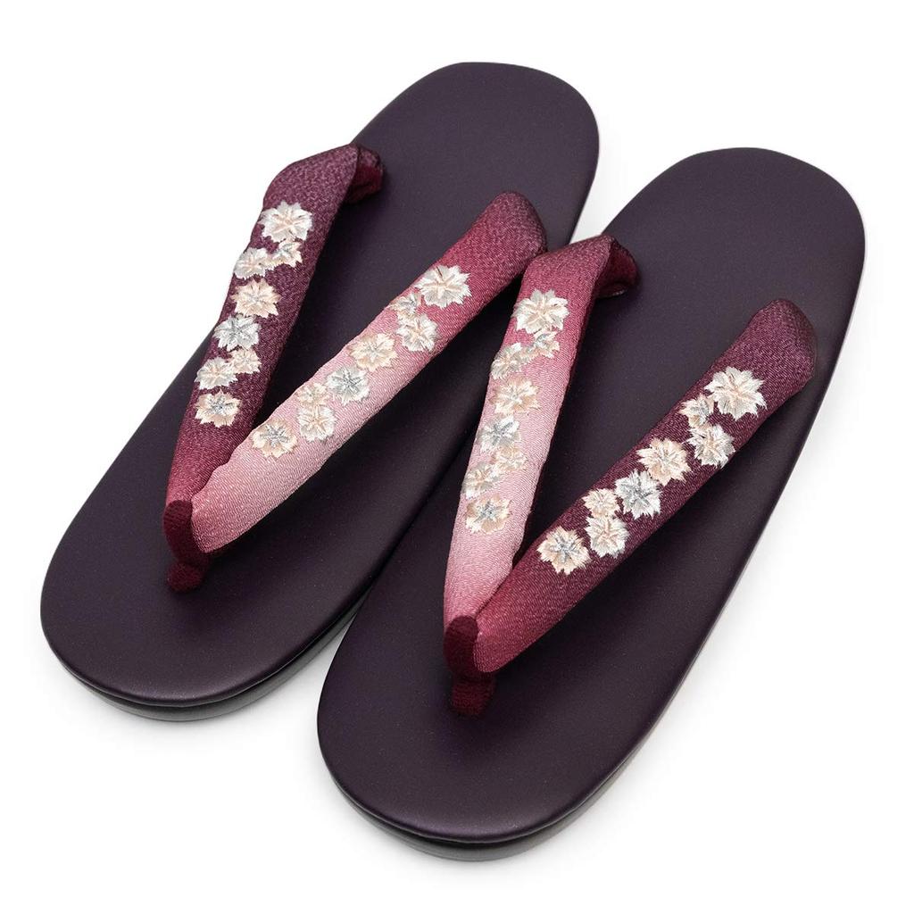 Verschwommene Urethansohle [Kyouetsu] Damen Sandalen, Zehensteg, Stickerei, (04.Lila)