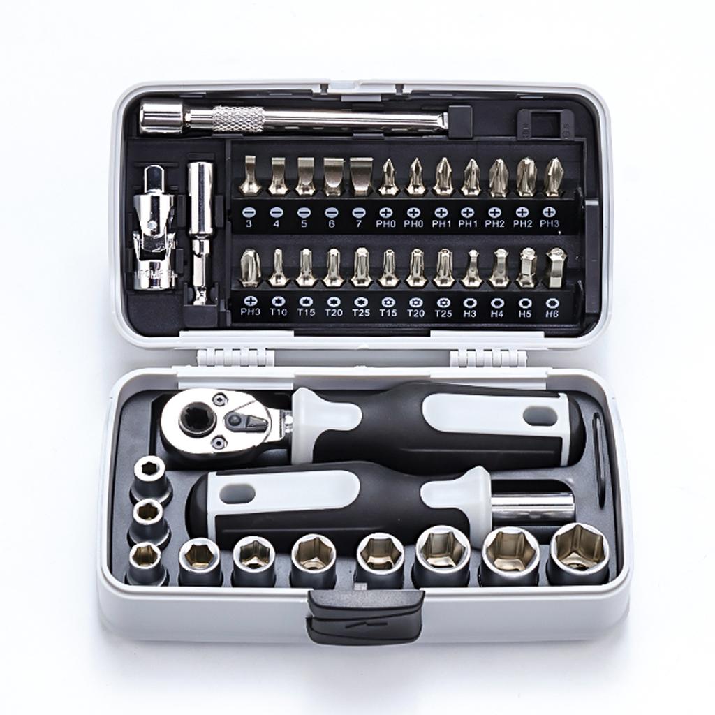 Socket Ratchet Wrench Set,Ratcheting Screwdriver Set,Ratchet Socket Bit Set CR-V Steel Multi-Function Repair Kit for Maintenance
