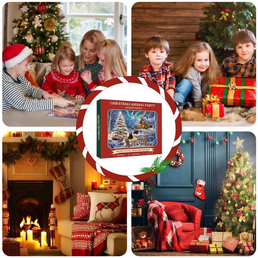 2024 Christmas Jigsaw Puzzles 2024 Christmas Animal Party 1000 Pieces Puzzles Cardboard Material Stocking Stuffers for Christmas