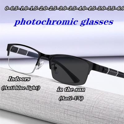 Temperament Photochrome Myopie Brille Herren Halbrahmen Business Brille kann mit Anti-Blaulicht-Brille 0~-6,0 ausgestattet werden