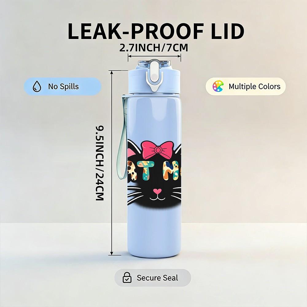 1PC Cat Mom Heart Love Theme Print 750ml Color Plastic Sports Water Bottle Leakproof Flip Straw Lid Suitable for Sports Office Home Use