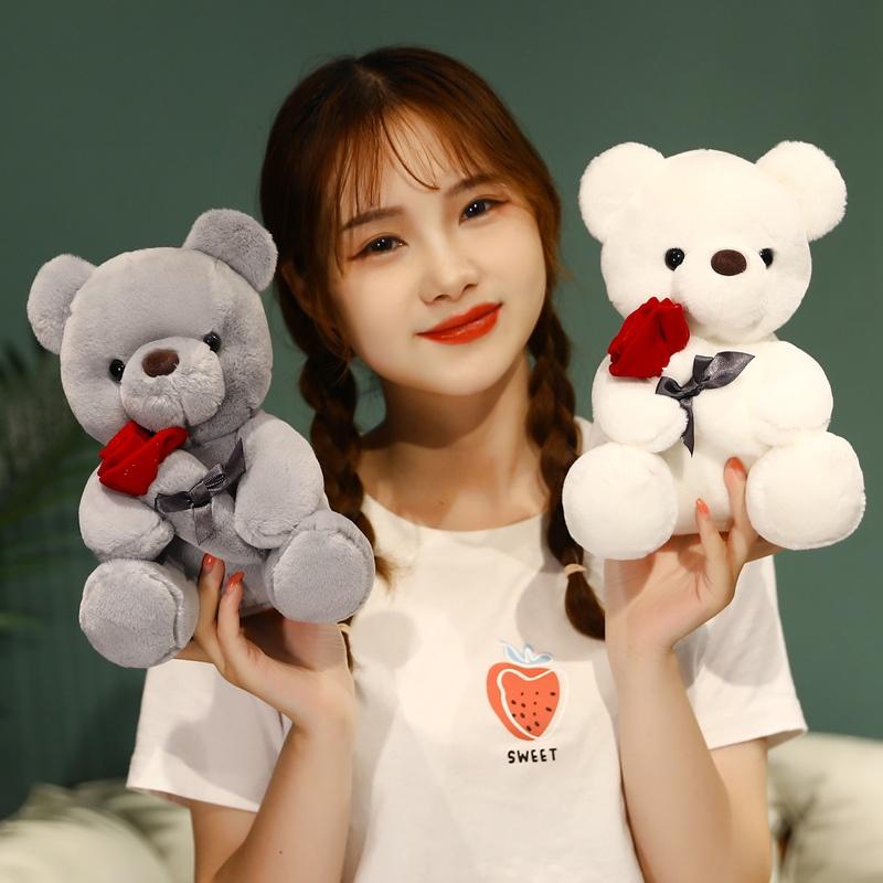 Kawaii miś z różami pluszowa zabawka miękki miś wypchana lalka romantyczny prezent dla kochanka Home Decor prezenty na walentynki dla dziewczynek