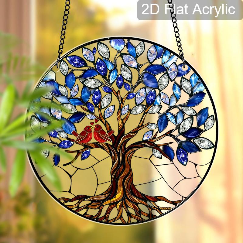 Acryl Levensboom Zonenvanger Glas-in-lood Effect Raamhangend Ornament Natuur Decor voor Huis