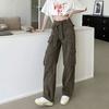 American Vintage Cargo Pants Women's High Street Casual Student Plus Size High Waist Loose Straight Wide Leg Pants