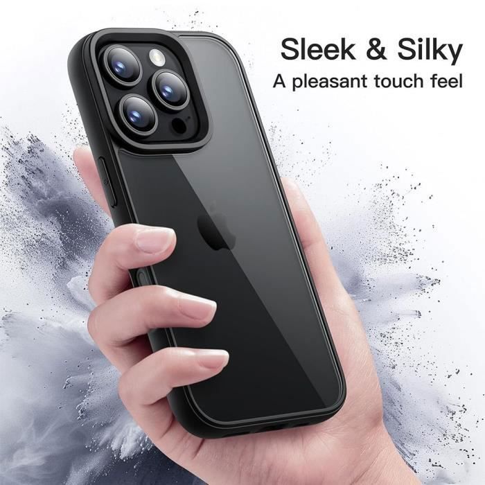 Coque de protection pour iPhone 16 Pro - BOOLING - Translucide - Silicone noir - Absorbe les chocs