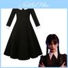 Abito Manica Lunga per Bambine Cosplay Famiglia Addams Tessuto in Poliestere Nero