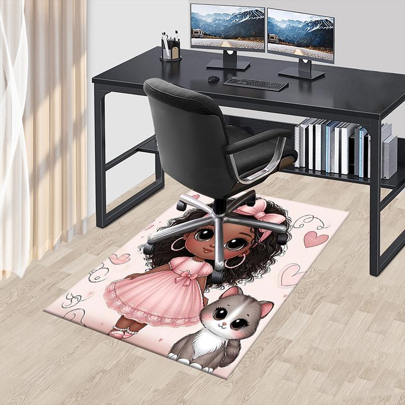 1PC Girl Cat Anti-slip carpet, suitable for Office, bedroomand playrooms. It can also be used as a sofa footrest cover-W70