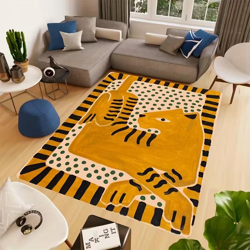 Soft Cozy Abstract Tiger Printed Area Rug Non Slip Washable Floor Mat for Living Room Bedroom Bohemian Style Home Decor Carpet