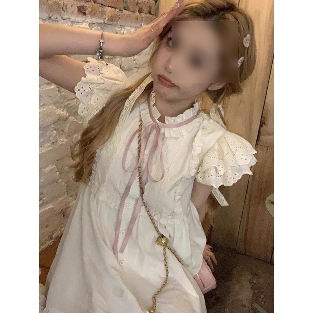 Milk and good little fly sleeve dress summer sleeveless college style pure and sweet small loose doll skirt