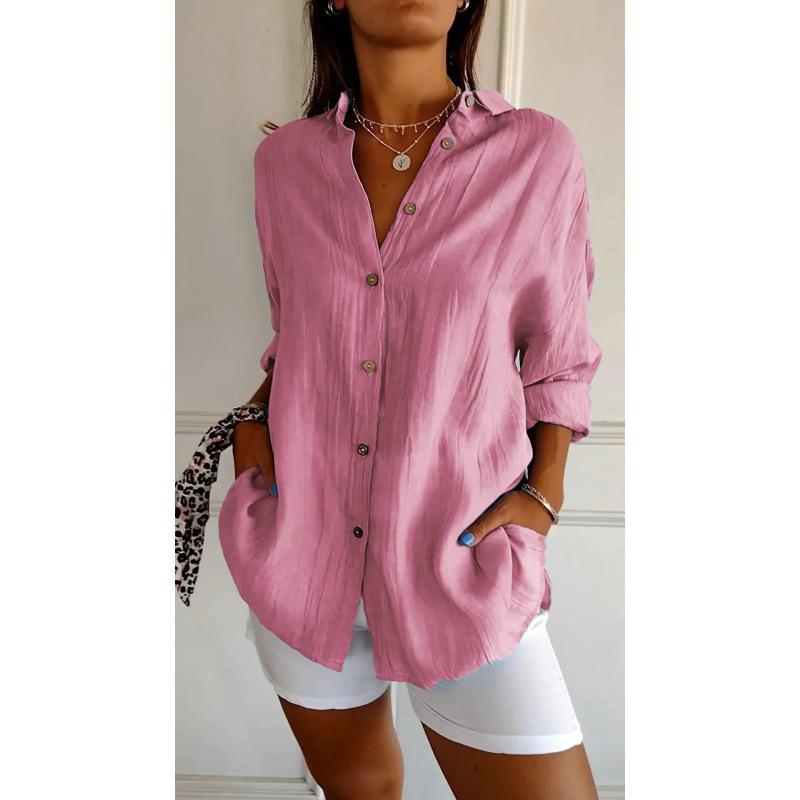 Women's Solid Color Long Sleeve Button-Up Shirt