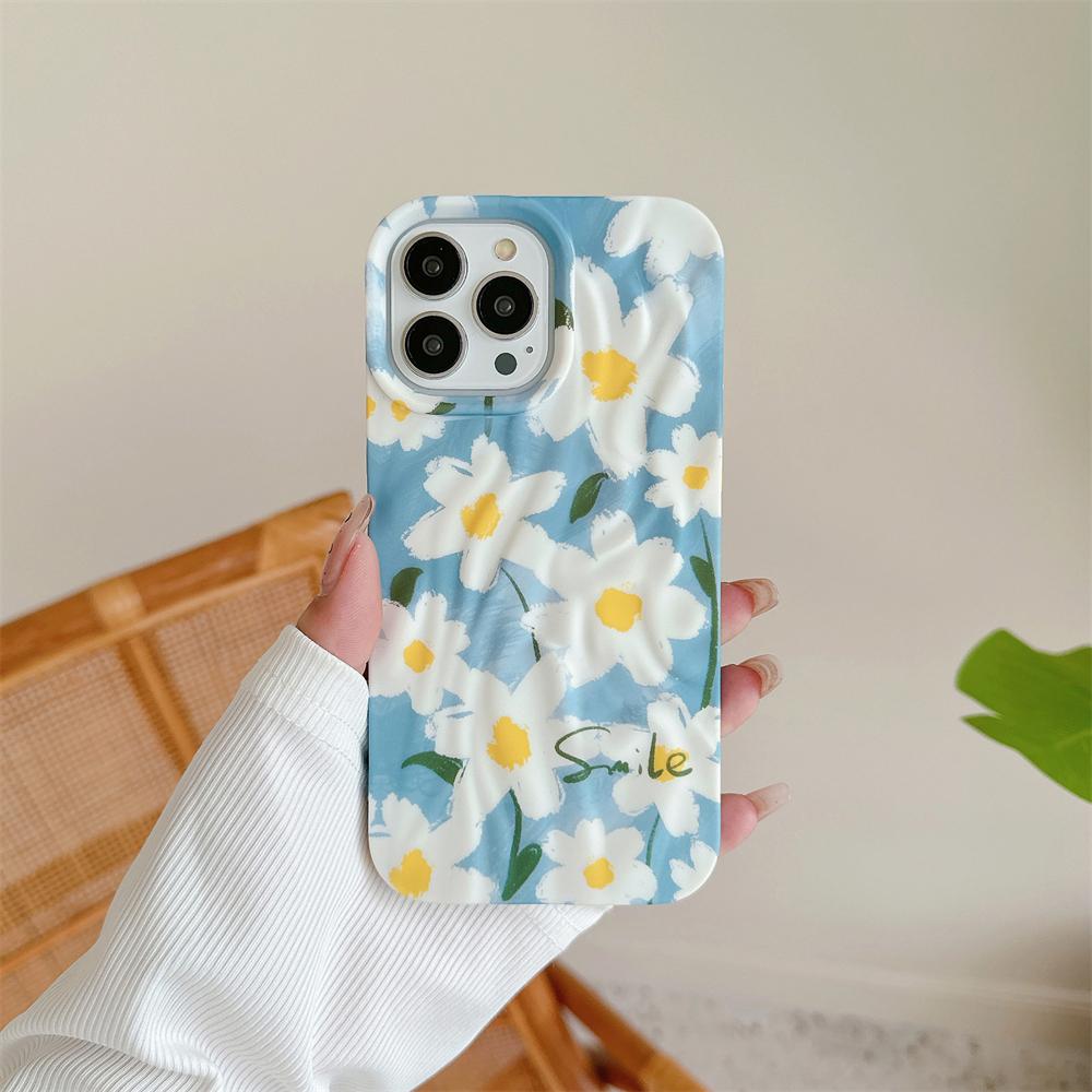 Carina Custodia per Telefono con Fiori 3D ad Acquerello Plissettata e Arricciata Per iPhone 15 14 13 Pro Max 11 12 Pro Max Cover Luminosa Floreale Antiurto
