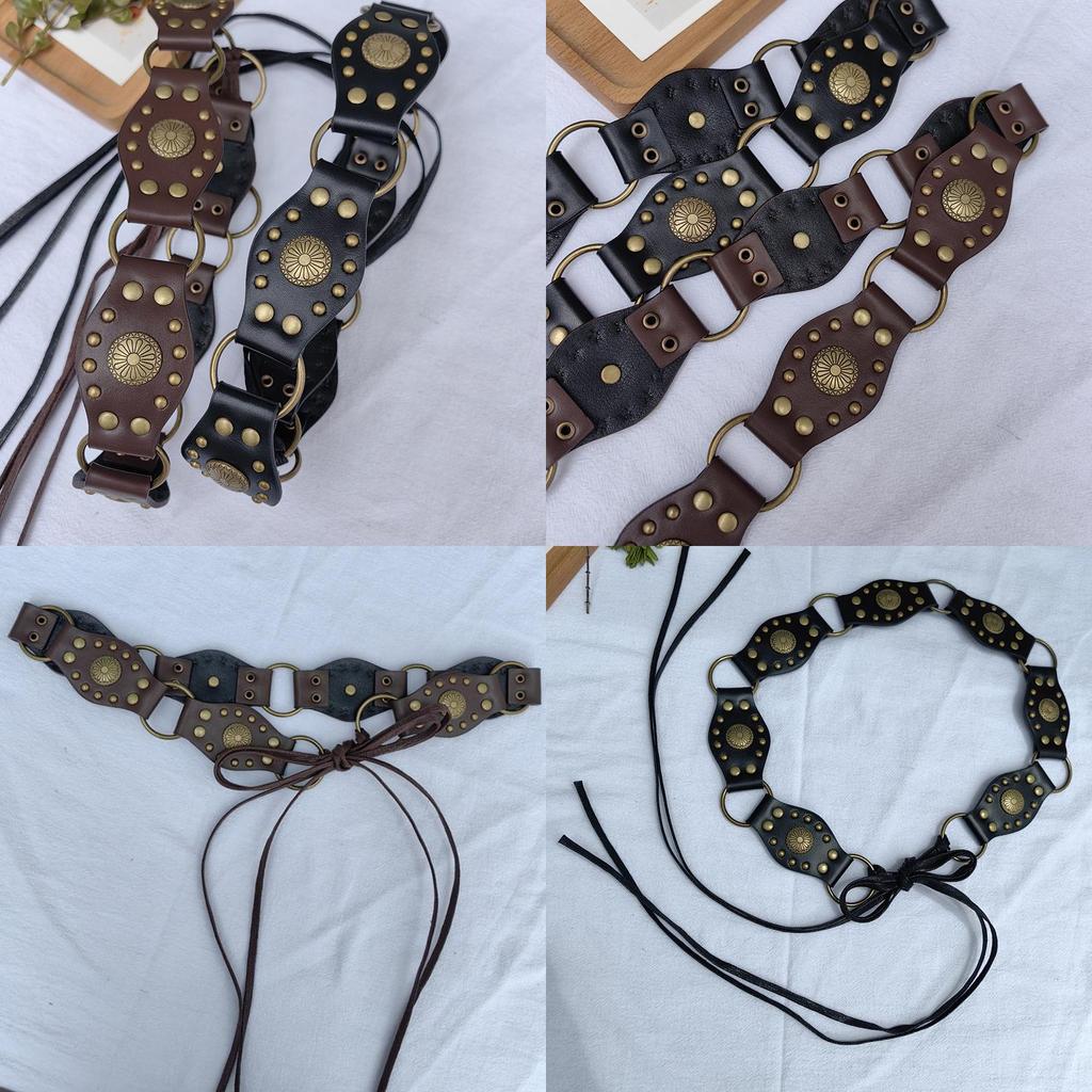 Vintage Spliced Carved Western Style Pu Leather Belt For Women Summer