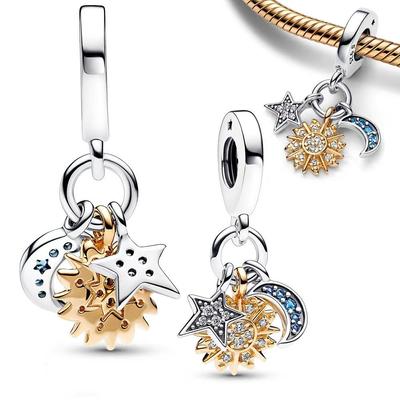 925 Silver Sun Moon Stars Charm Beads Pendant for Women Fashion Jewelry Making Handmade
