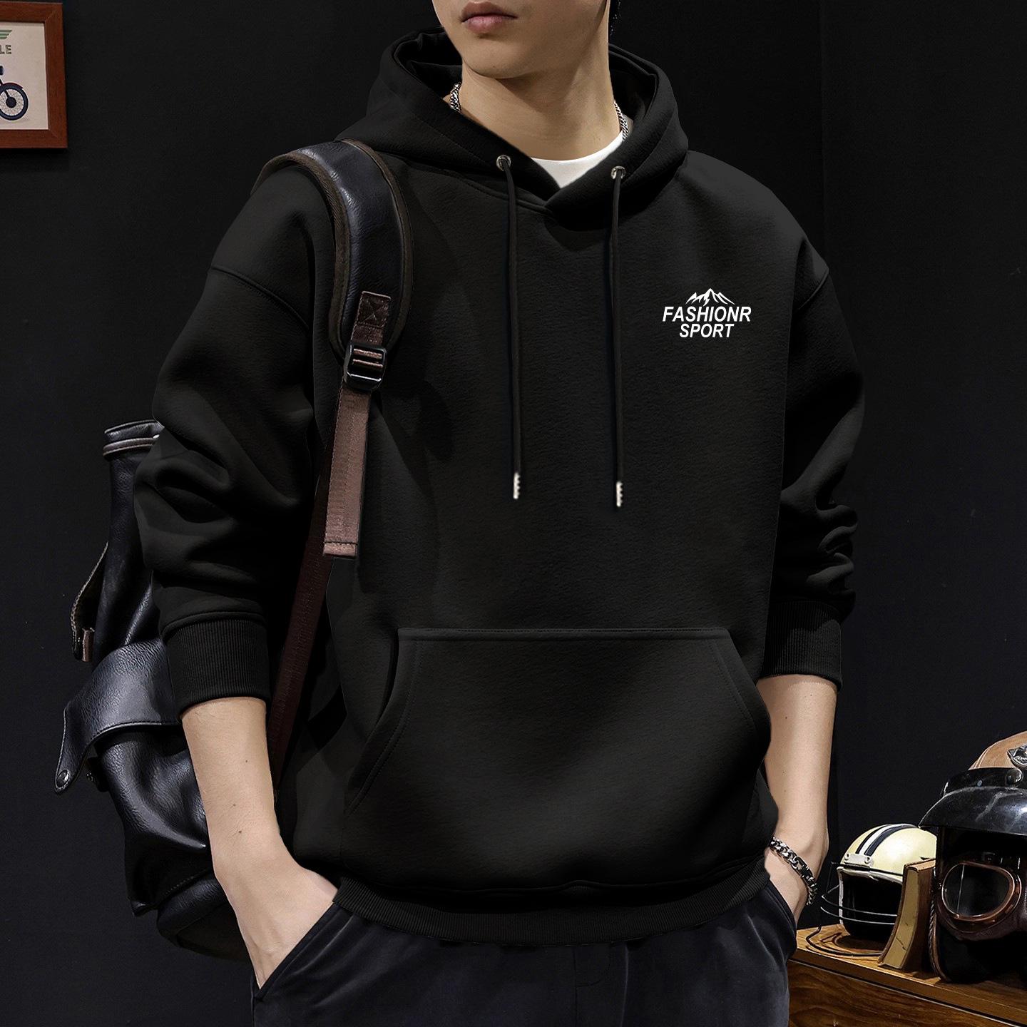 

American Retro Velvet Hooded Sweatshirt for Men - Autumn/Winter Trendy Street Style with Letter Print S (95-120 lbs recommendation)