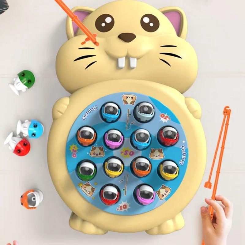 Educational Plate Children's Hamster Fishing Toy Cartoon Mouse Fishing Fish Toy Baby Parent-child Interactive Game Gift