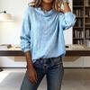 Women Tops Long Sleeve Irregular Neckline Solid Color Commuter Blouse Solid Color Loose Fit Pullover Tops Casual Office Date Wear
