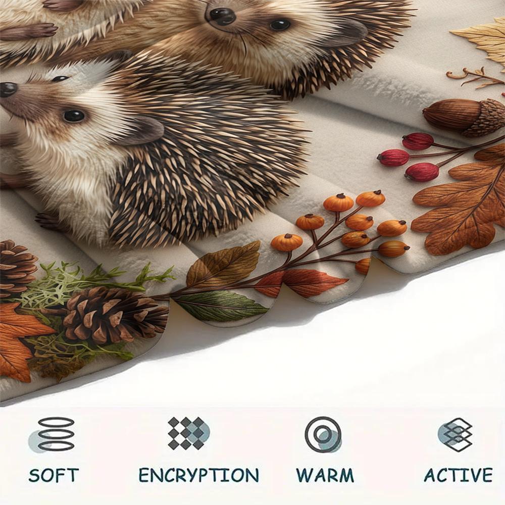 1Pc 2D FLAT Hedgehog Print Flannel Blanket,High quality Comfortable for All Seasons,Home Decor,Warmth and Comfort,Perfect for Christmas Gifts