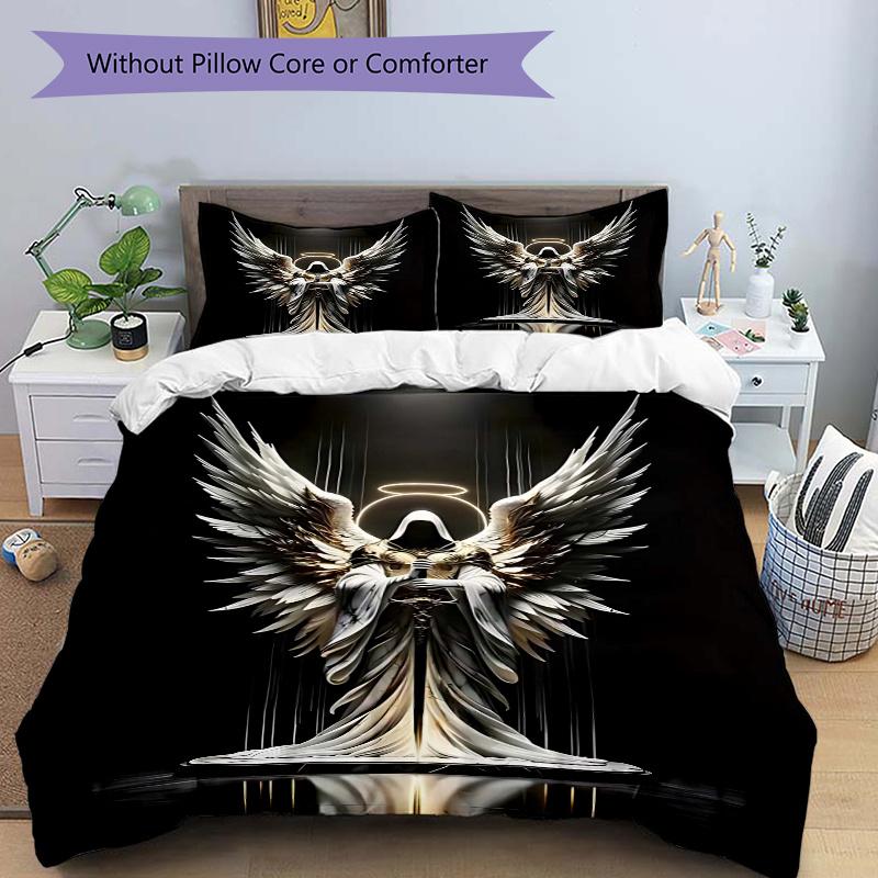 3pcs Angel Wings Bedding Set with One Quilt Cover and Two Pillowcases, Perfect for Bedroom Decor and Guest Rooms, Featuring Anime Cartoon De