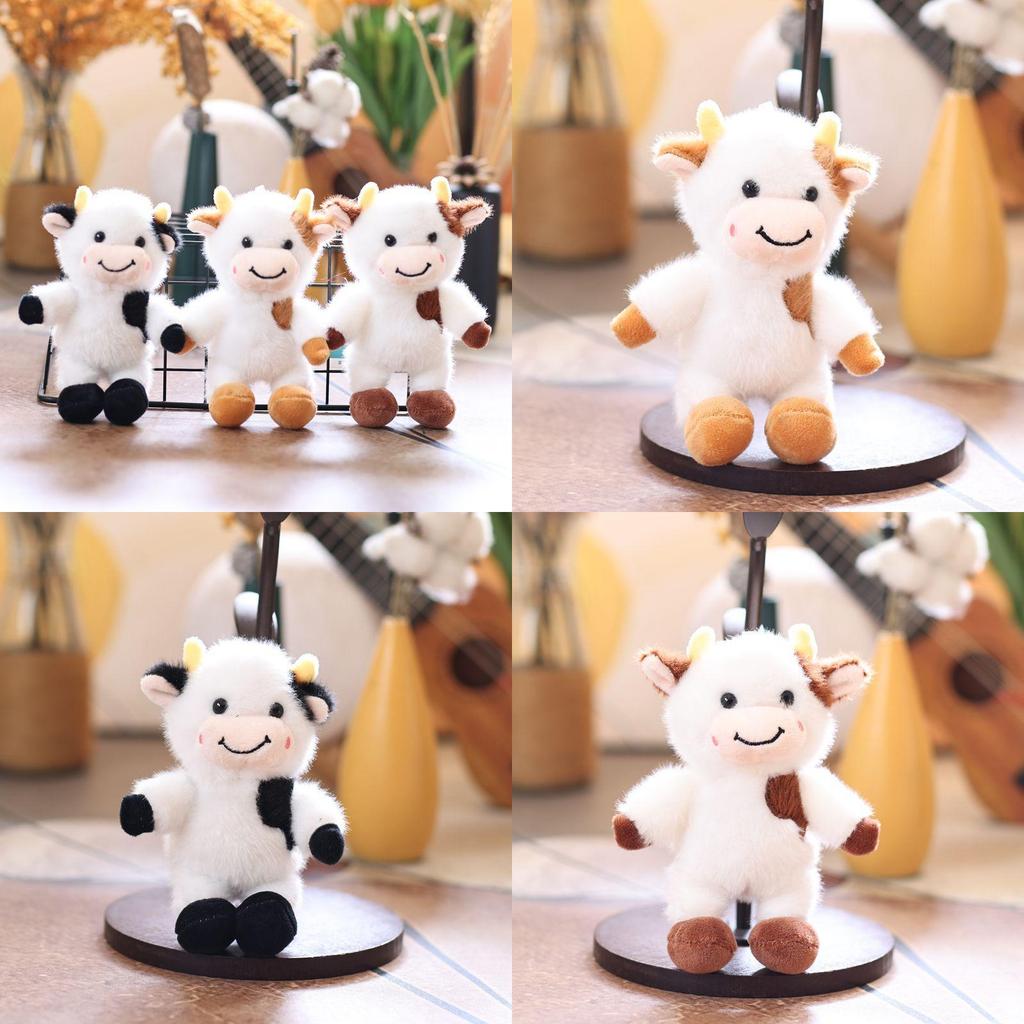 Adorable Miniature Cow Plush Toy With Short Pile Fabric For Bag Decor And Gifts