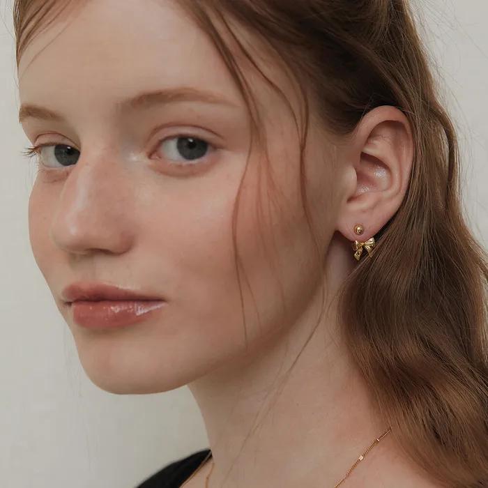 (Silver 925) Party Ribbon Ear Jacket Earrings EC3075