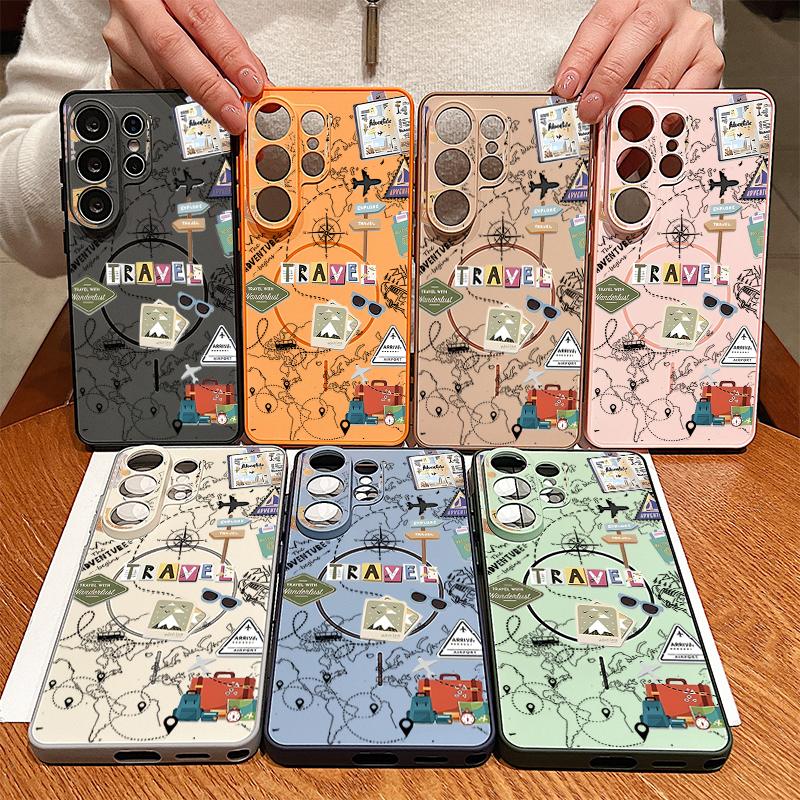 Travel Route Map Magnetic Phone Case For Samsung Galaxy S25 S26 Ultra Edge S24 S23 FE A17 A56 A37 A16 A35 A55 A15 A36 Hard Cover