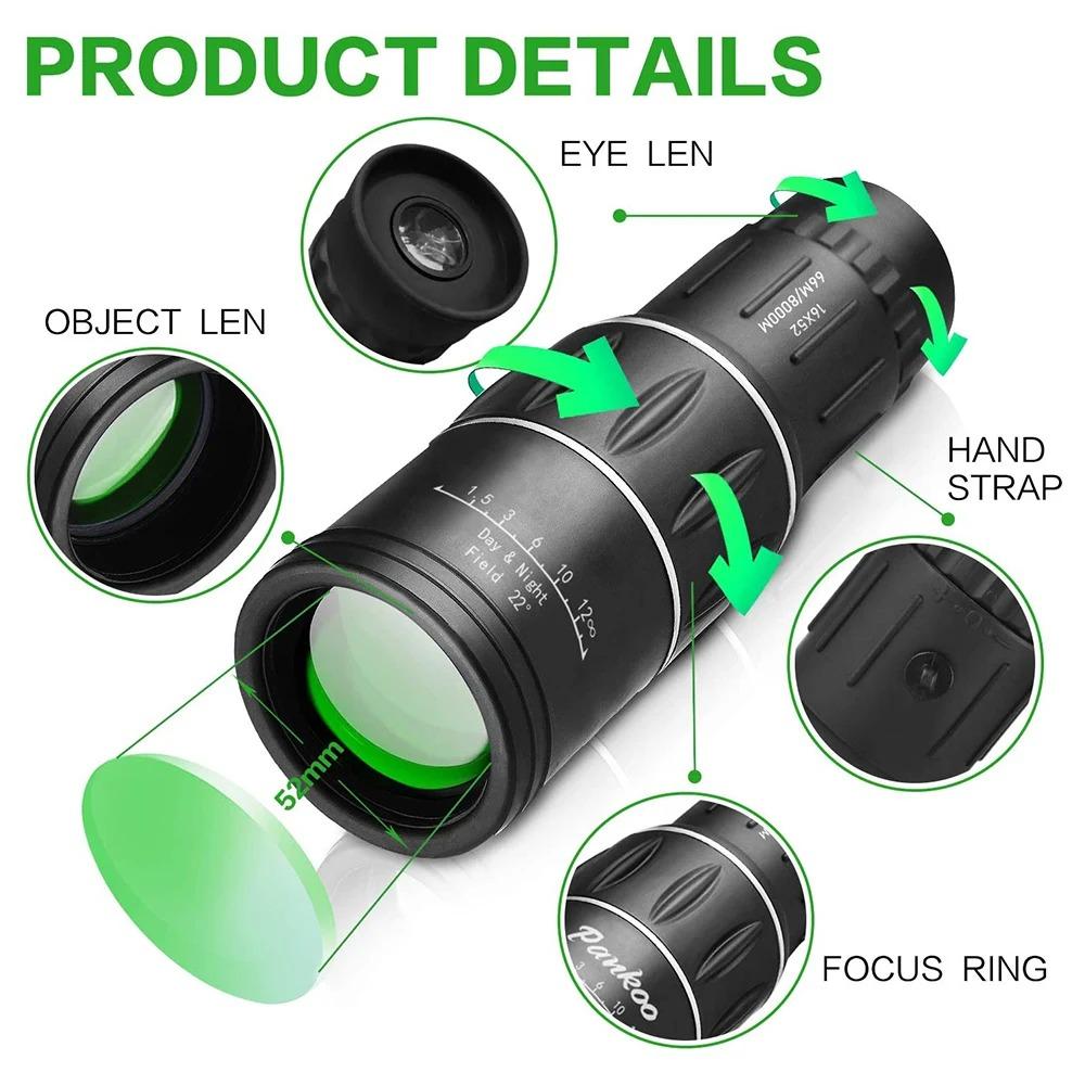 16x52 Dual Focus Monocular Upgrade Handheld Telescope 66m/8000m for Camping Concerts Fishing Hunting Spotting