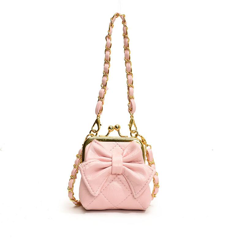 Stylish Princess One Shoulder Bag For Kids Chic Quilted Solid Color With Bow Design