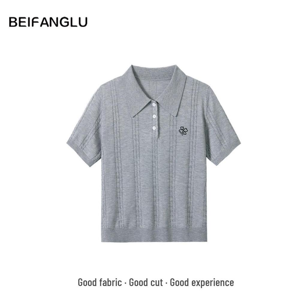 Northern Deer Lyocell-Triacetate Old Money Style Women's Polo Collar Knit T-Shirt
