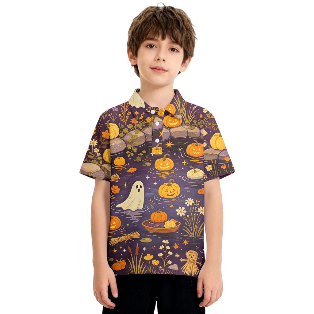 Kids' Halloween Print Shirt Short Sleeve Casual Top for Boys and Girls