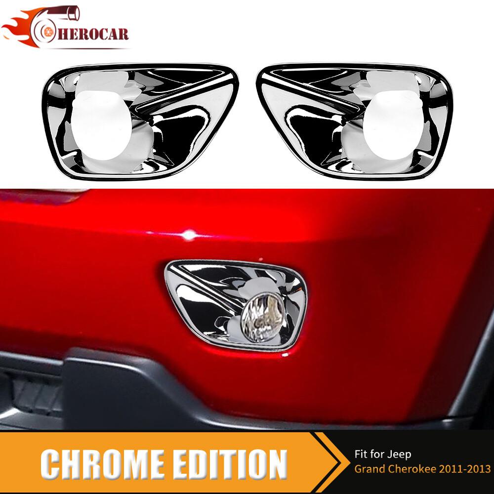2PCS Chrome Front Fog Light Lamp Covers Bezels For 2011-2013 Jeep Grand Cherokee