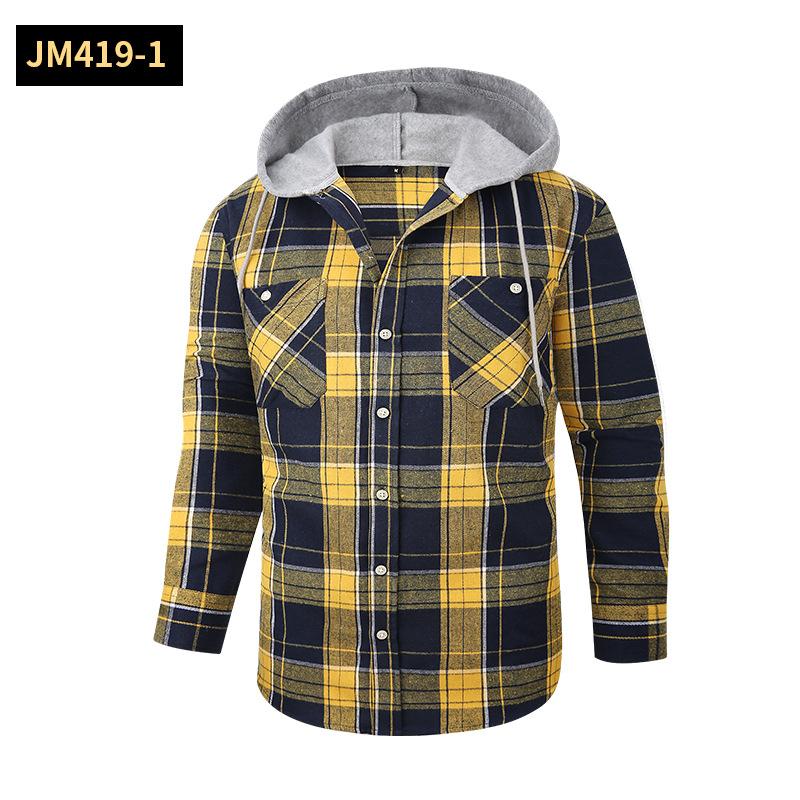 Hooded Flannel Shirt Jackets for Men Long Sleeve Loose Fit Button Down Work Shirts Outwear Men's Casual Plaid Heavyweight Hoodies Shirt With Pockets
