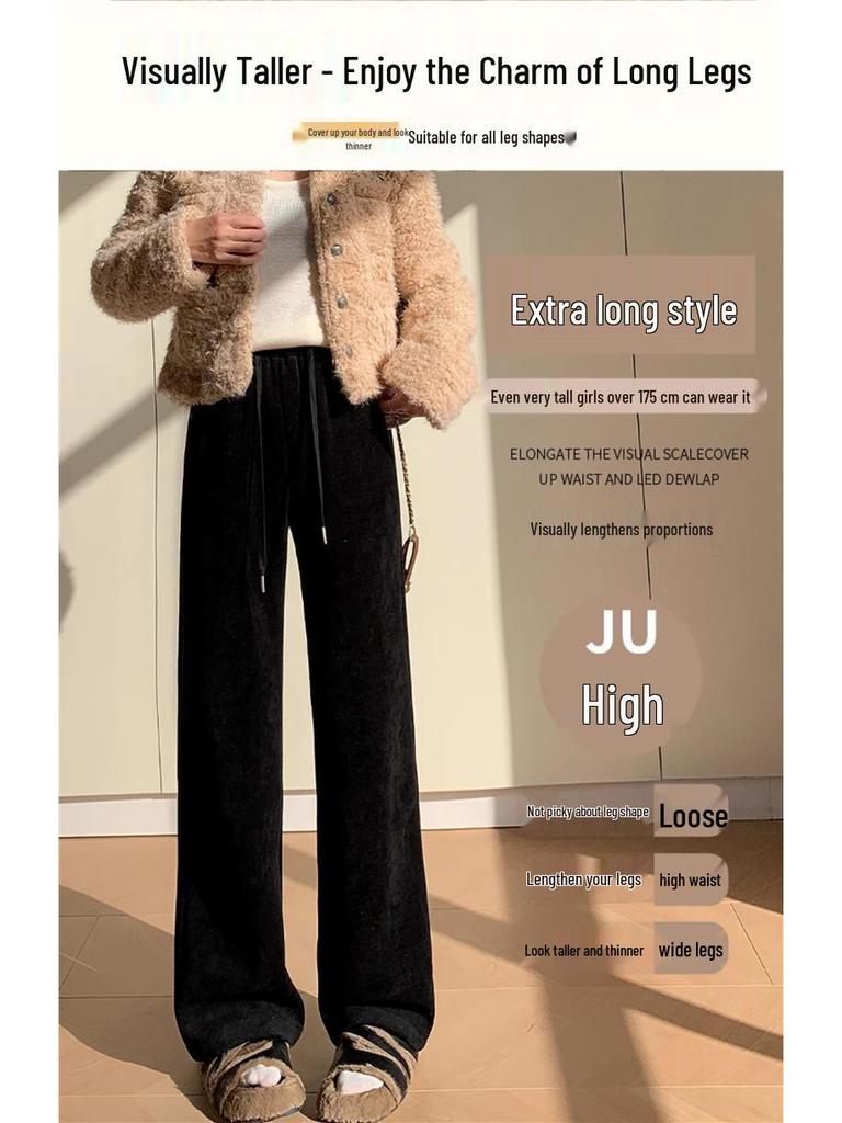 Women's Extra-Long White Lambswool Chenille Wide-Leg Knit Pants for Autumn/Winter (Tall Size 175)