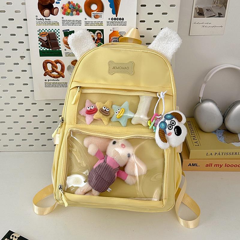 Japanese Small Fresh Cute Puppy Backpack High Value Girl Transparent Pain Bag High Capacity Backpack for Junior and Senior High School Students