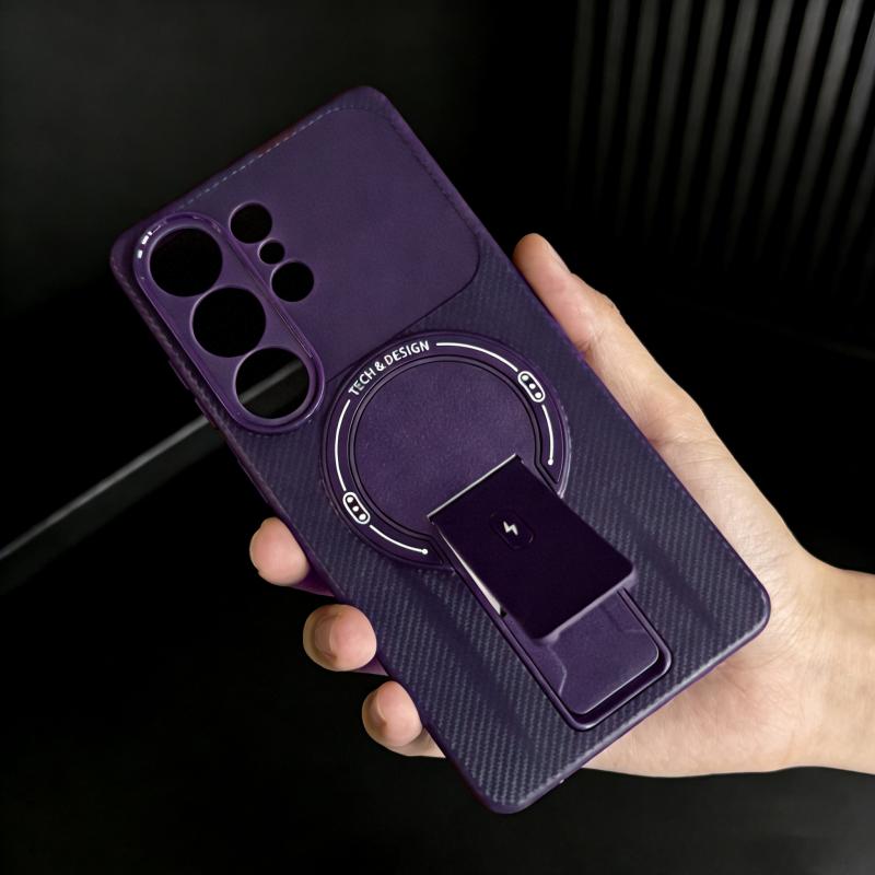 

Carbon Fiber Magnetic Bracket Phone Case for Samsung S26 Ultra S25 Edge S24 FE S23 S22 Plus A35 A36 A52 A54 A16 A15 A14 A07 A06 Galaxy S26