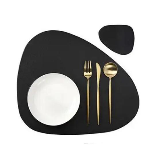 1/4/6 Sets Black Table Placemats and Coasters Oval Shaped Table Mats Pad Kitchen Accessories Place mat for Indoor  Outdoor