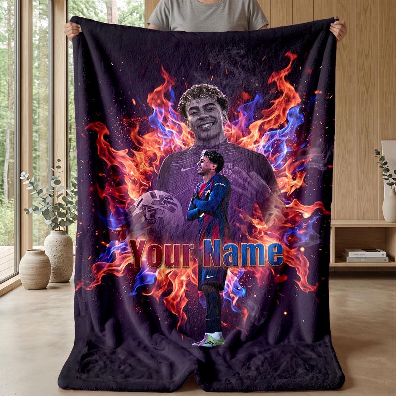 Coperta in Flanella Personalizzata con Nome Testo Lamine Yamal Logo Calcio Coperta Pile Personalizzata Regalo Speciale per Divano Camera da Letto Casa