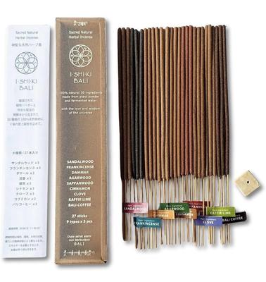 I SHI KI Natural Herb Incense Assortment 9 Fragrances 27 Sticks with Mini Holder