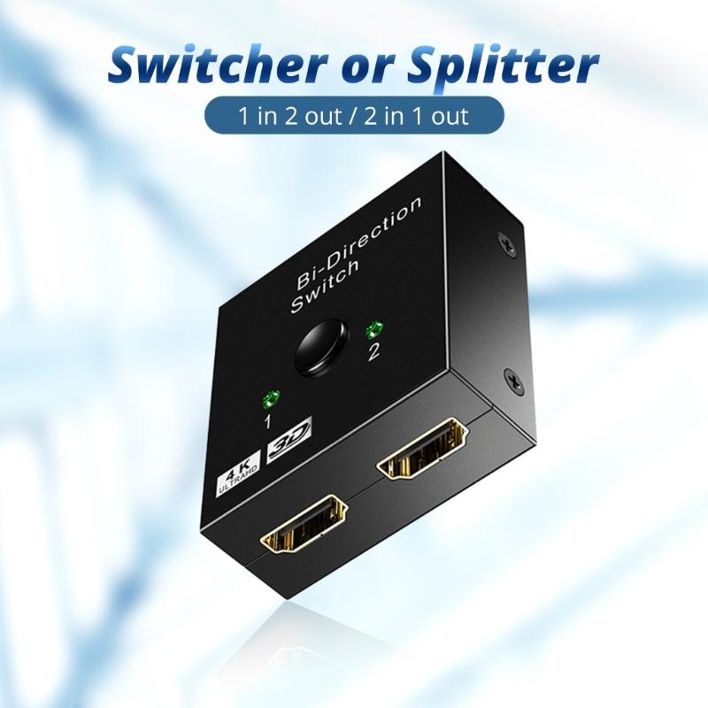 4K HDMIs Screen Splitter Bidirectional HDMIs Switcher with USB Cable for Double Monitors Display On HDTV or Computer