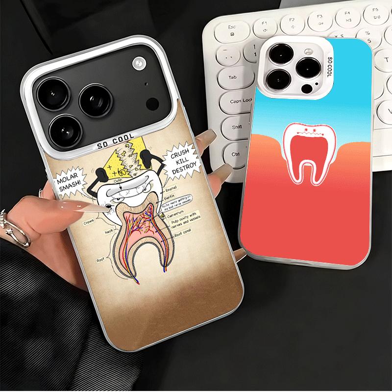 Tooth Dentist Pattern Shockproof Phone Case for iPhone 17 Air 16 16E 15 Pro Max 14 Plus 13 Mini 12 Back Cover Anti Fall Fundas