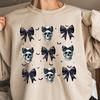 Skull Black Bow Sweatshirt, Retro Halloween Shirt, Gift For Halloween, Fall Crewneck, Halloween Costume, Fall Sweater, Spooky Season Gift