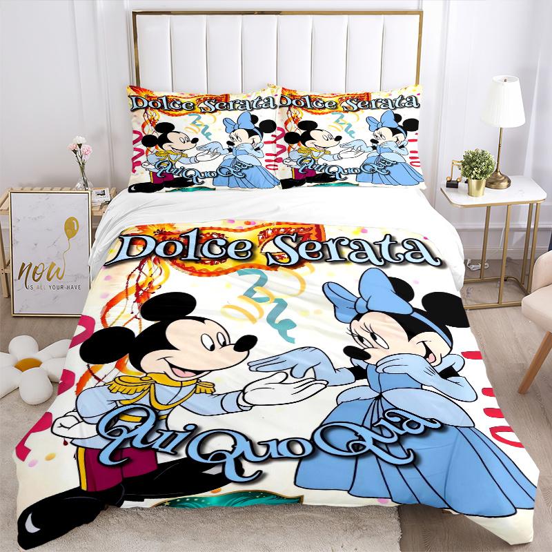 3pcs Mickey & Minnie Mouse Bedding Set - Includes 1 Quilt Cover and 2 Pillowcases, Comfortable Bedding with Stylish Design for Bedroom, Machine W