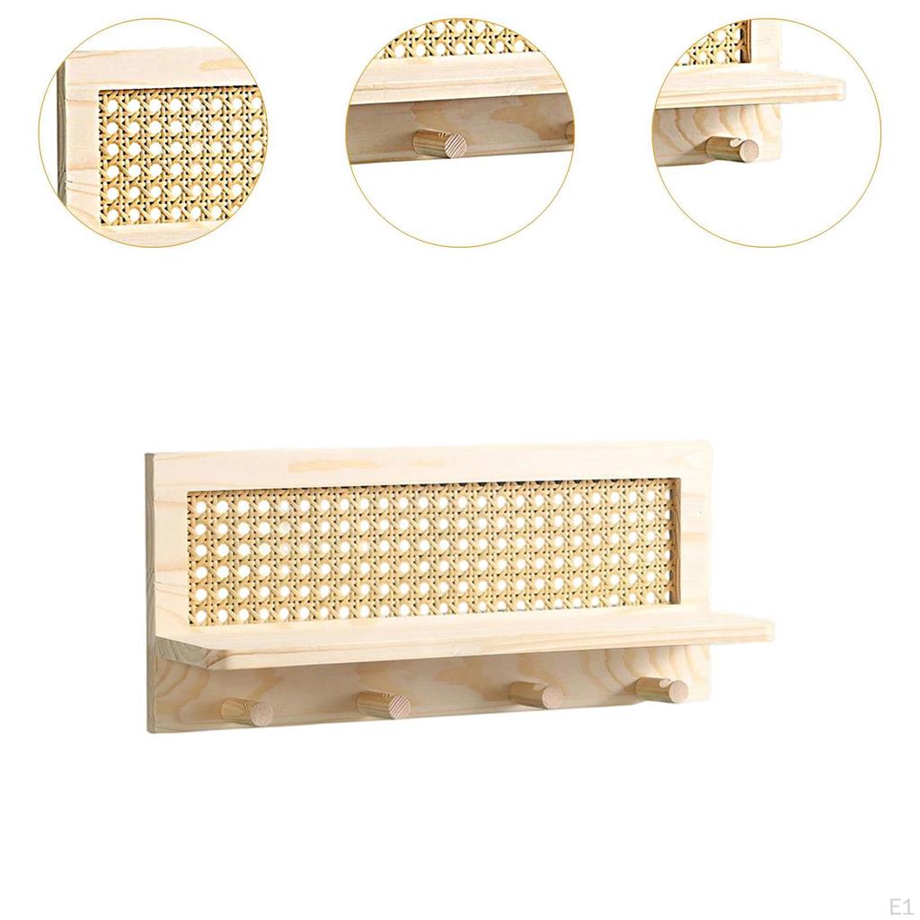 Coat Hanger Wall Mount with Shelf, Includes Four Hooks for Keys and Bags in Entryway