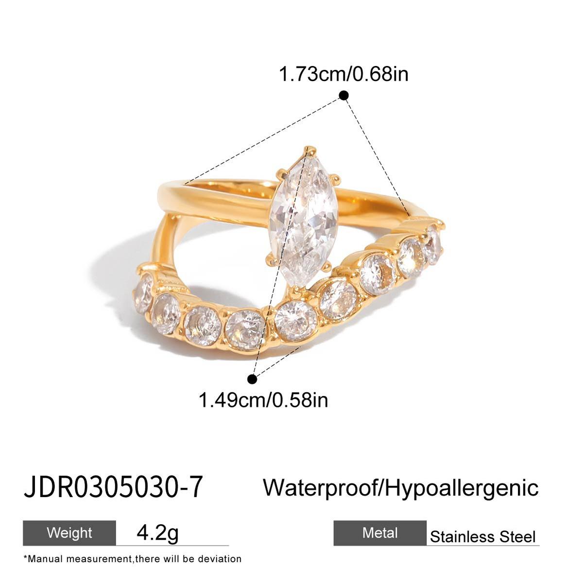18K Gold White Horse Eye Zircon Round Zircon Double Layer Ring Jewelry no. 6