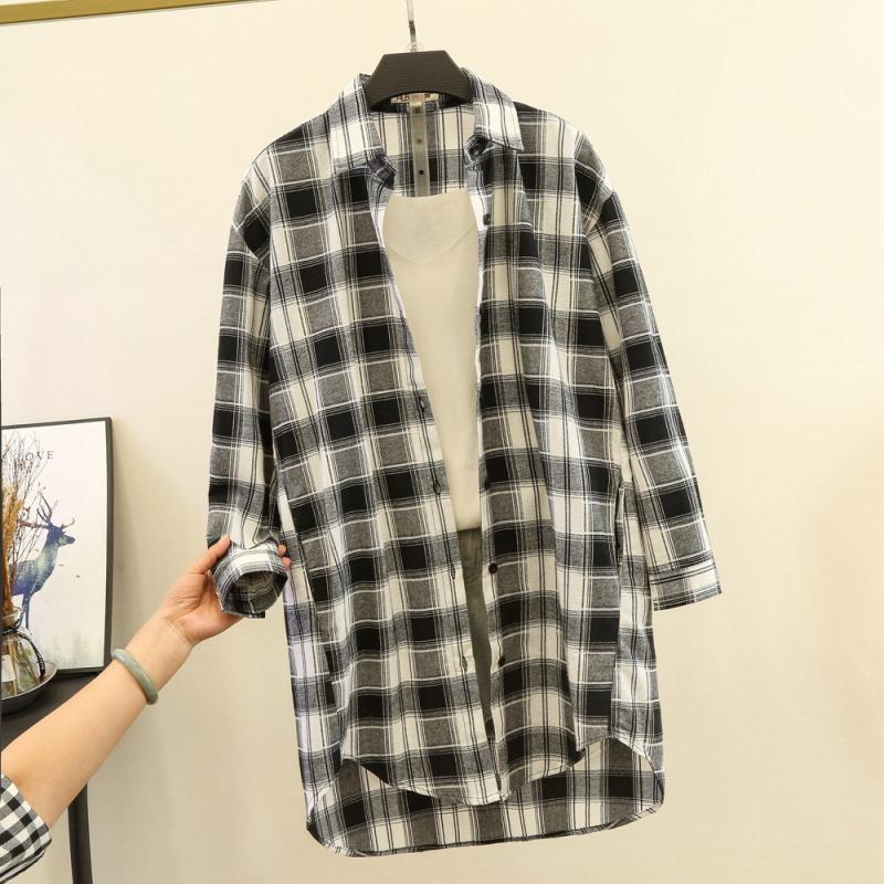 2026 Spring and Autumn New Plaid Shirt for Women, Long Sleeve, Mid-Length, Casual Fashion Korean Style Women s Clothing S