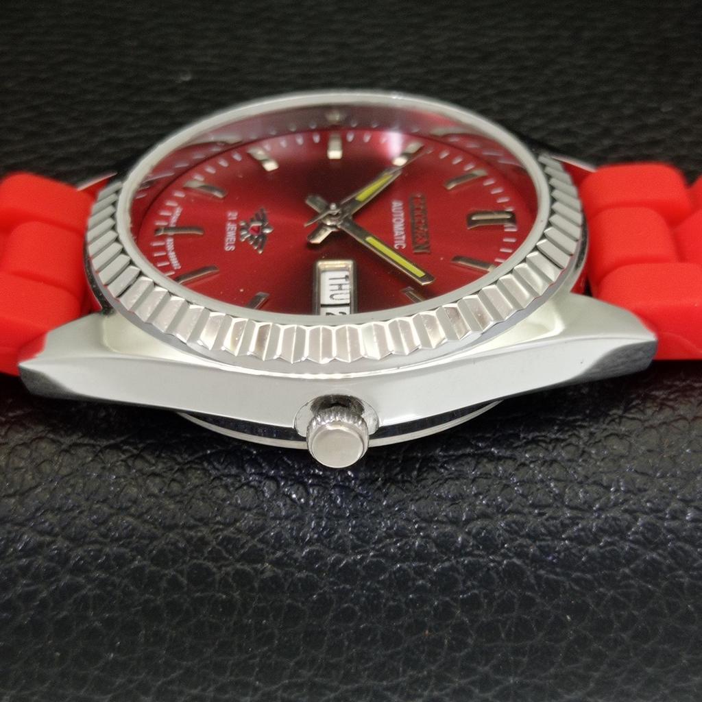 Generalüberholte Citizen Automatik 8200 Japan Herrenuhr mit rotem Zifferblatt a433101-2 R114-a433101