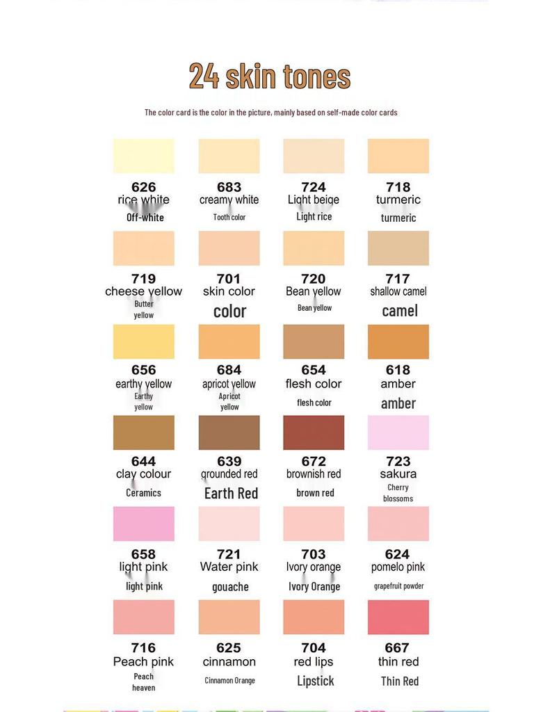 Guangna 8201 Acrylic Marker Set: 24 Skin Tone & Macaron Colors for Art Painting