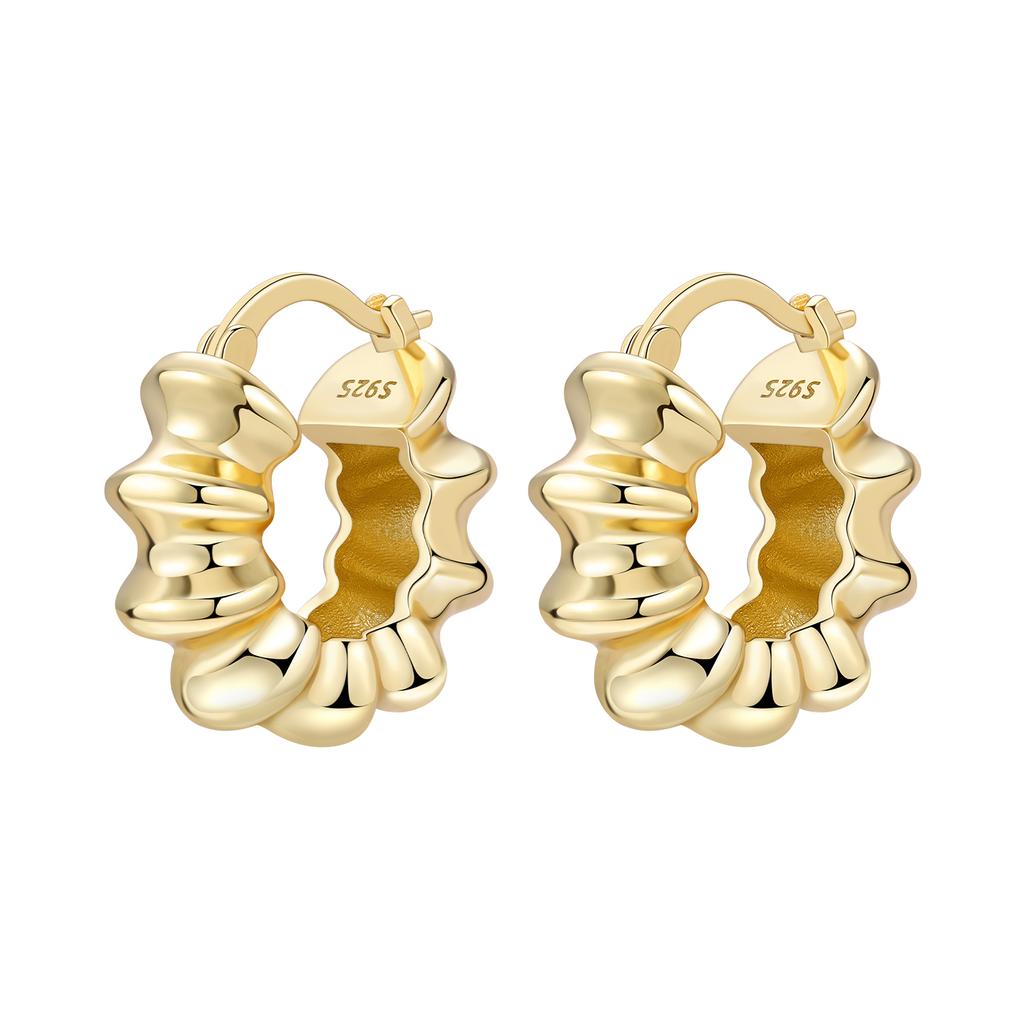 925 Golden French Style Organ Earrings Women Hoop Earring Anniversary Jewelry Trendy Gifts