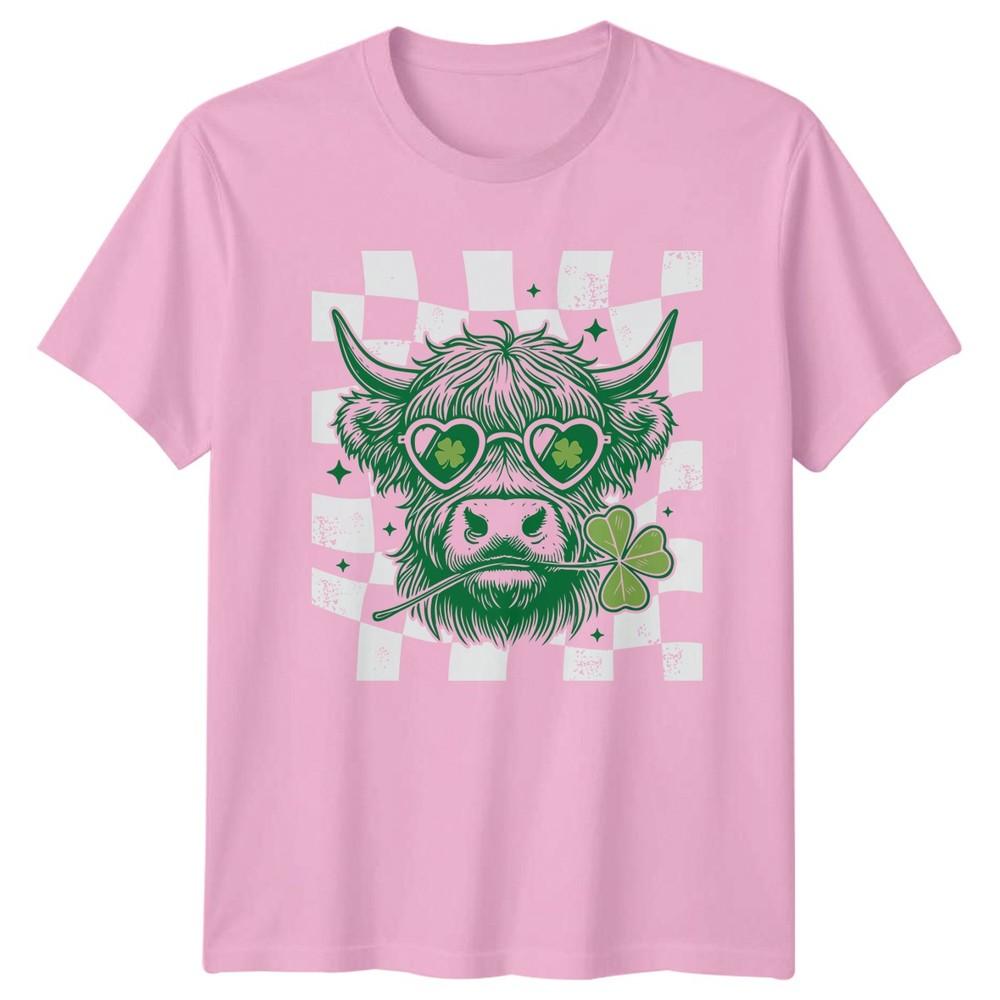 Highland Cow Lucky Clover St Patricks TShirt Highland Cattle St Patricks Day