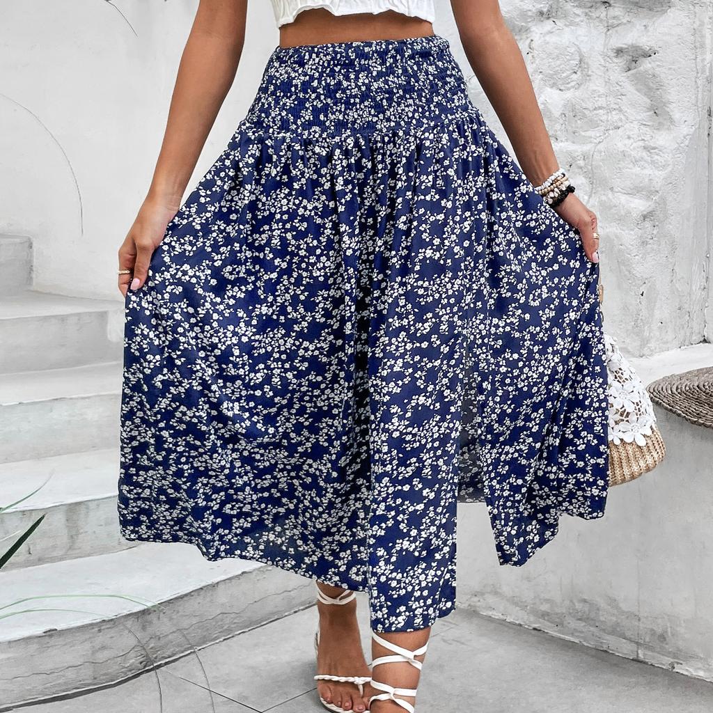 

Женские повседневные юбки с цветочным принтом на лето и весну S темно-синий